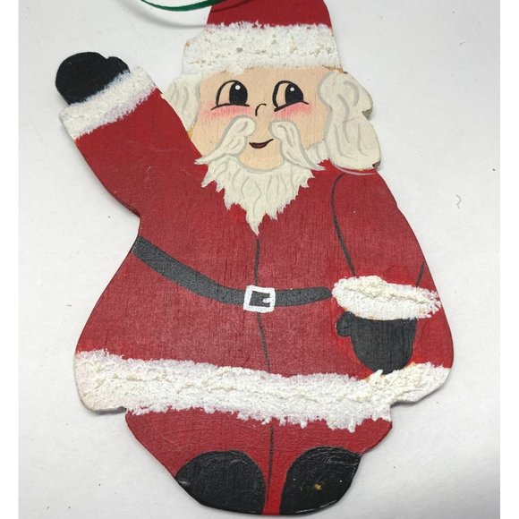 Santa Claus Wooden Christmas Tree Ornament Hand Painted 5.5" Tall - Picture 8 of 8